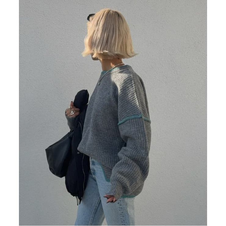 【インフルエンサー着用】ステッチ配色畦ラインニットプルオーバー | Lbc with Life | 詳細画像3 