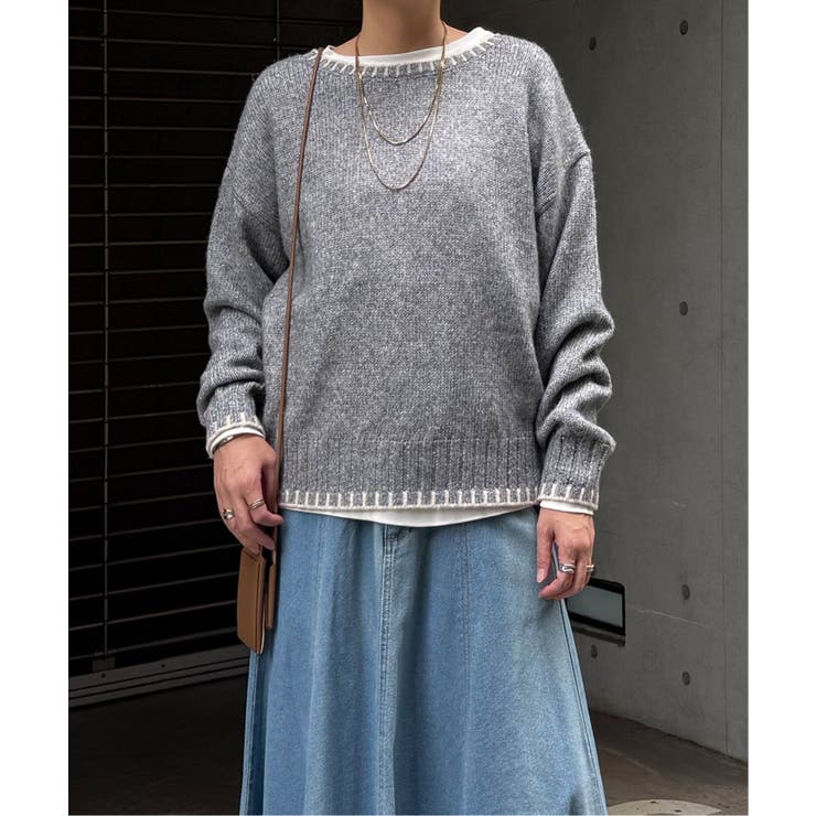 グレー | ラメノットヤーン配色ニットプルオーバー | Lbc with Life