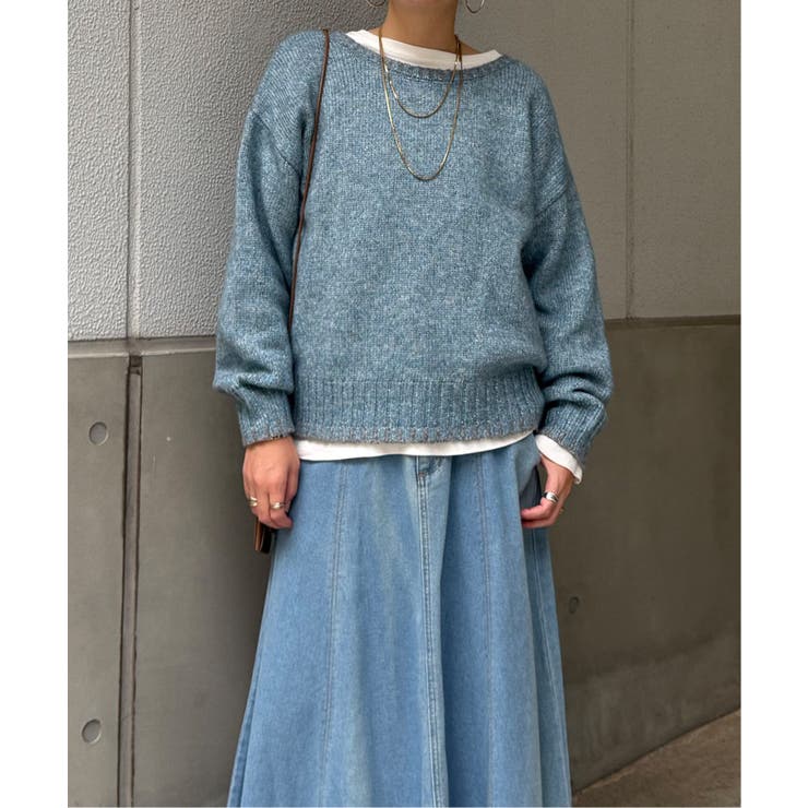 ブルー | ラメノットヤーン配色ニットプルオーバー | Lbc with Life