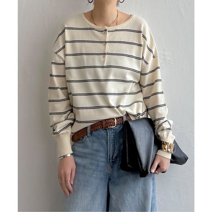 オフホワイト | コットンタッチ2WAYヘンリーニット | Lbc with Life