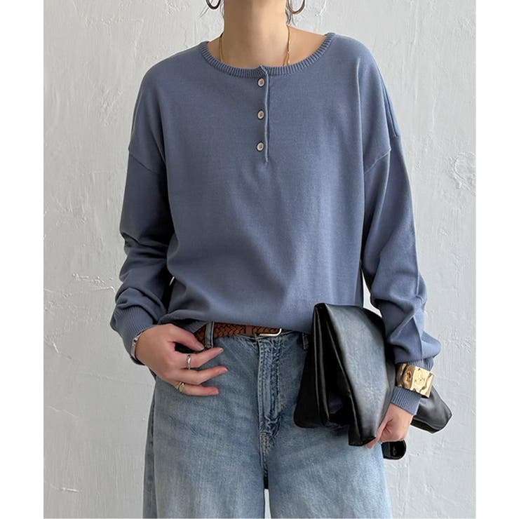 ブルー | コットンタッチ2WAYヘンリーニット | Lbc with Life