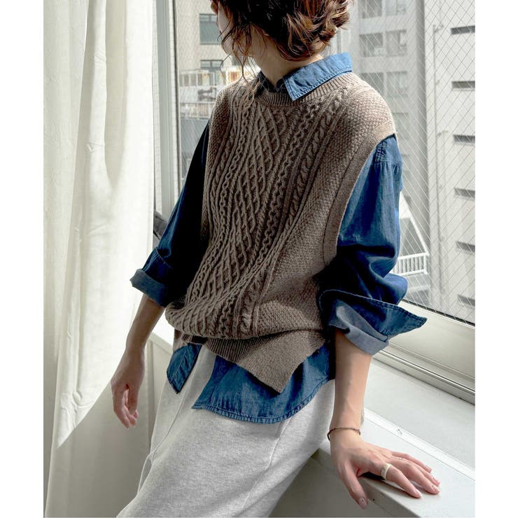 ベージュ | ウール混ケーブル2WAYベスト | Lbc with Life