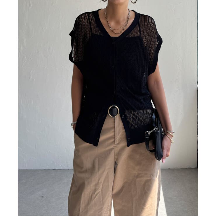 ブラック | 透かし編み2WAYベスト | Lbc with Life