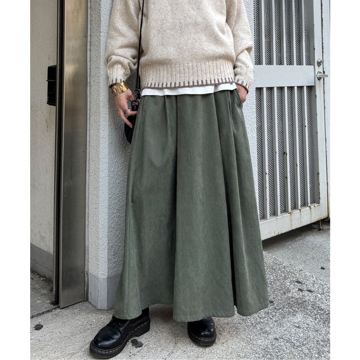 カーキ | ピーチツイルベルトタックスカート | Lbc with Life