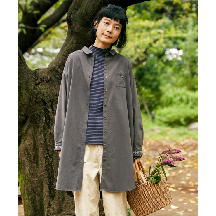 チャコール | エクリュ ミニポケ刺繍シャツワンピース | Lbc with Life