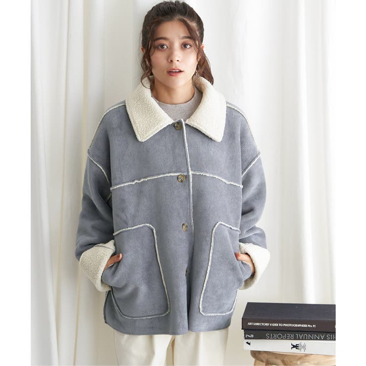 ボアコーデュロイリバーシブル襟付きジャケット[品番：IKAW0019526