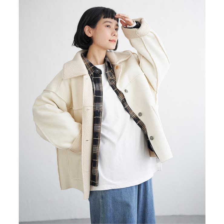 ボアコーデュロイリバーシブル襟付きジャケット[品番：IKAW0021365