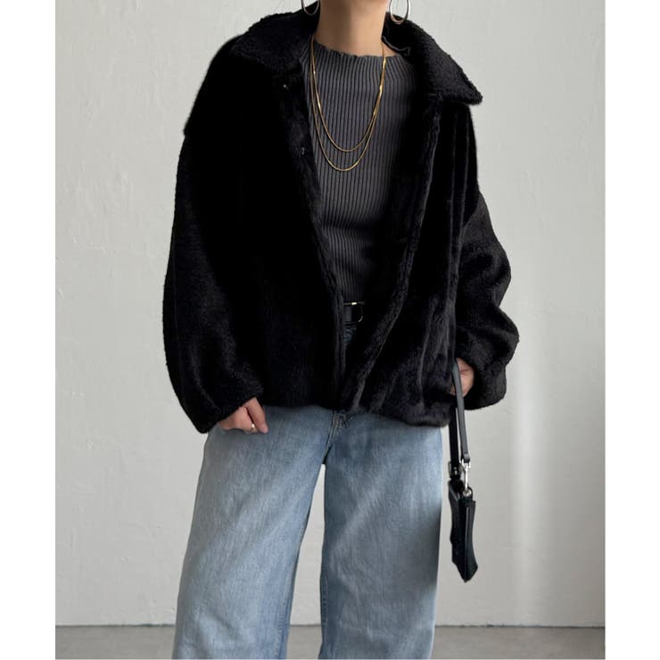 ブラック | ファーボア切り替えコクーンブルゾン | Lbc with Life