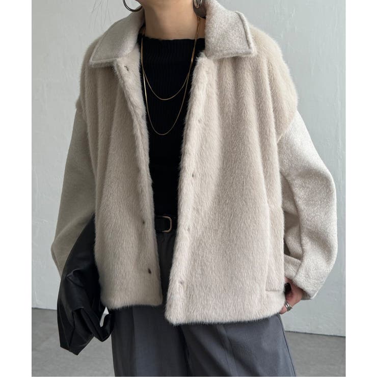 ベージュ | ファーボア切り替えコクーンブルゾン | Lbc with Life