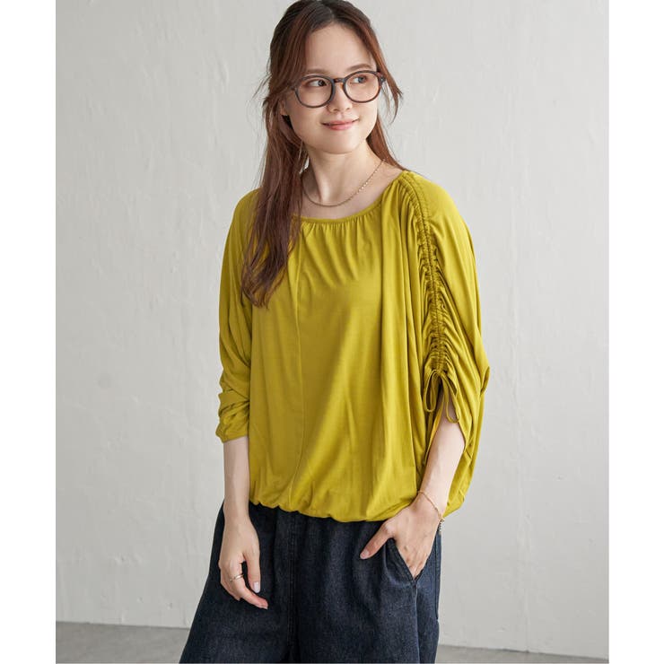 マスタード | リボンシャーリングギャザープルオーバー | Lbc with Life