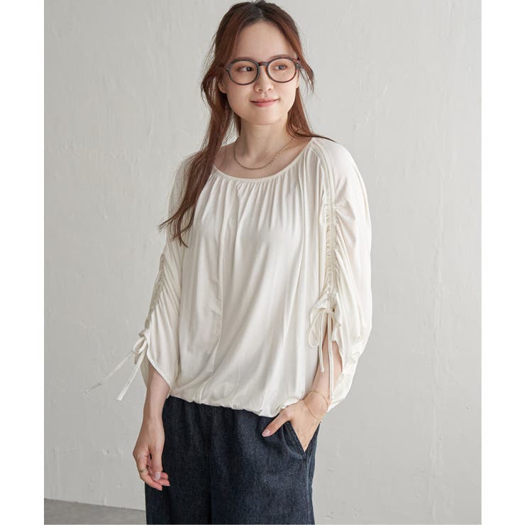 ホワイト | リボンシャーリングギャザープルオーバー | Lbc with Life