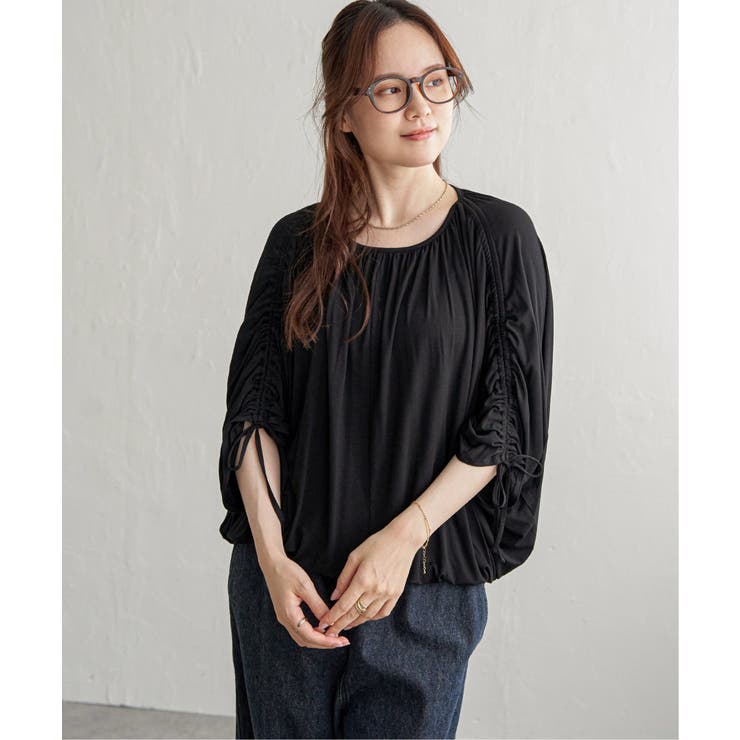 ブラック | リボンシャーリングギャザープルオーバー | Lbc with Life