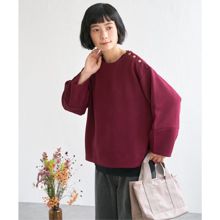 ワイン | 幾何学ジャカード袖パフプルオーバー | Lbc with Life
