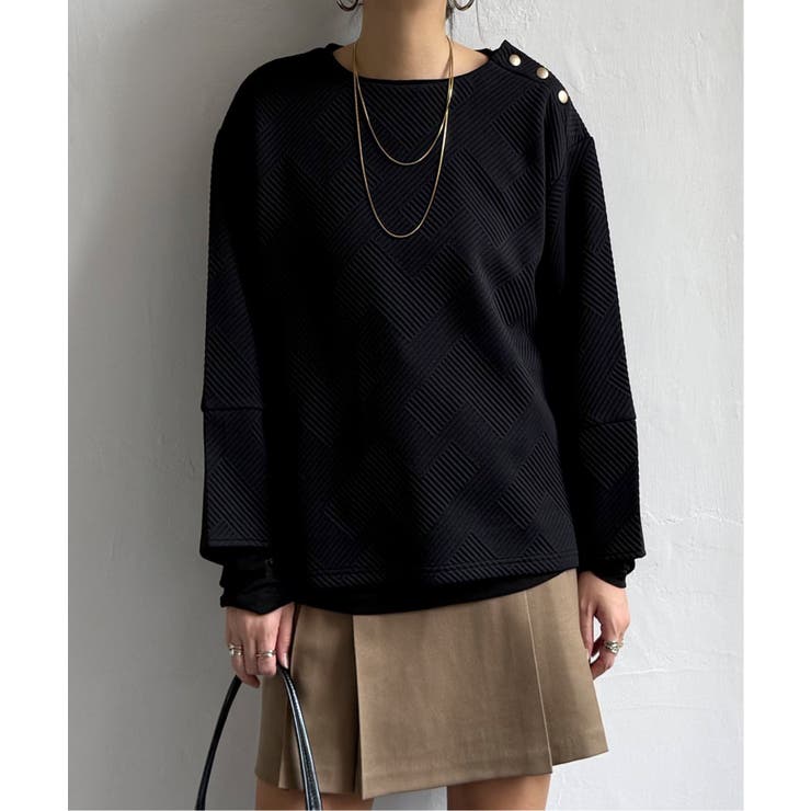 ブラック | 幾何学ジャカード袖パフプルオーバー | Lbc with Life