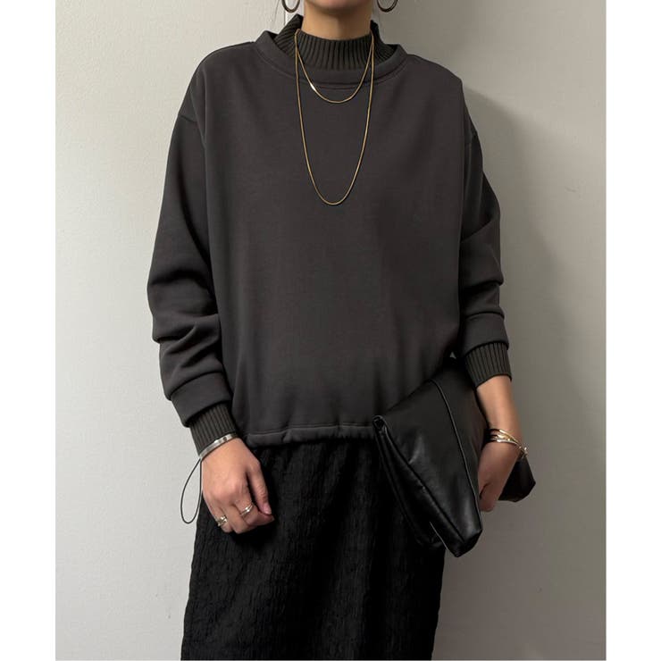 チャコール | 裏起毛ドロストニット切り替えプルオーバー | Lbc with Life