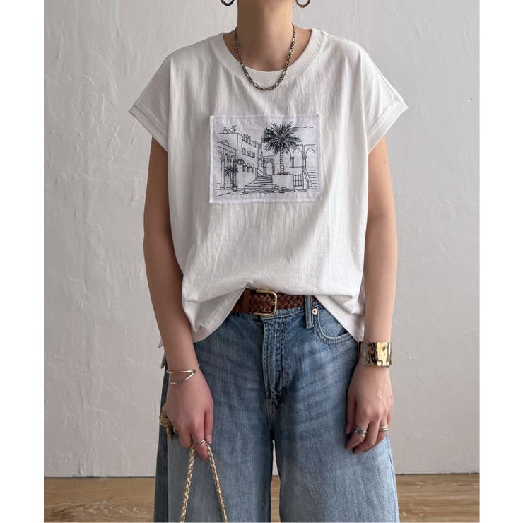 ホワイト | 冷感フレンチスリーブ刺繍Tシャツ | Lbc with Life