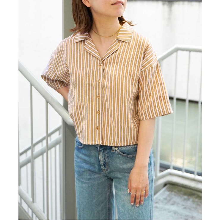 ストライプ半袖開襟シャツ[品番：IKAW0016883]｜VENCE share style 