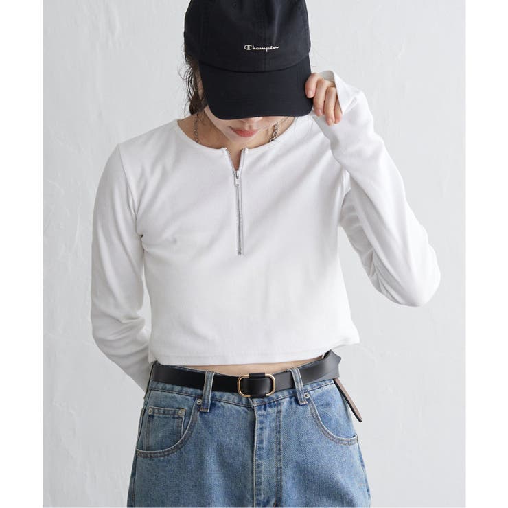 オフホワイト | テレコハーフジップクロップドプルオーバー | VENCE share style【WOMEN】