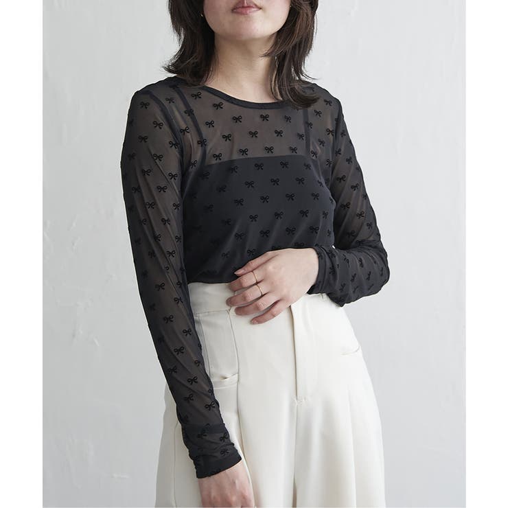 ブラック | シアーリボンフロッキープルオーバー | VENCE share style【WOMEN】