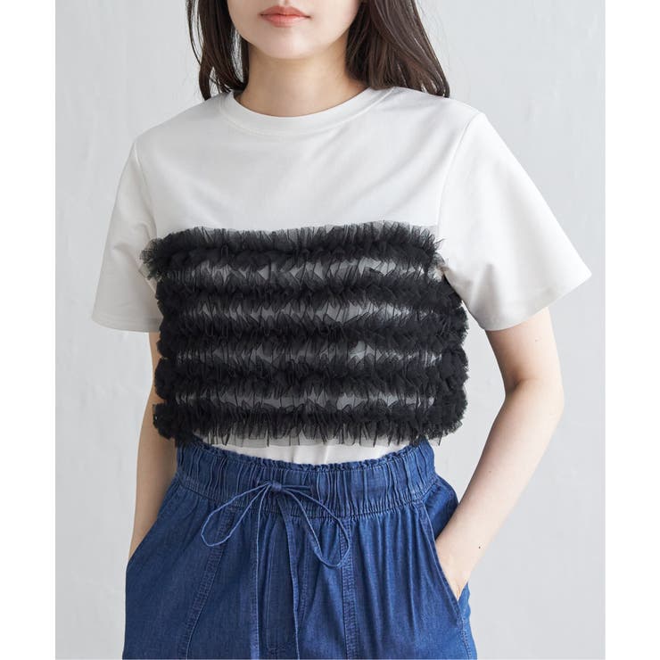 天竺チュールフリルビスチェ見えTシャツ[品番:IKAW0022331 天竺チュールフリルビスチェ見えTシャツ[品番:IKAW0022331
