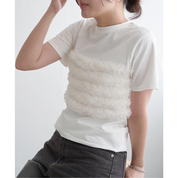 天竺チュールフリルビスチェ見えTシャツ | VENCE share style【WOMEN】 | 詳細画像9 