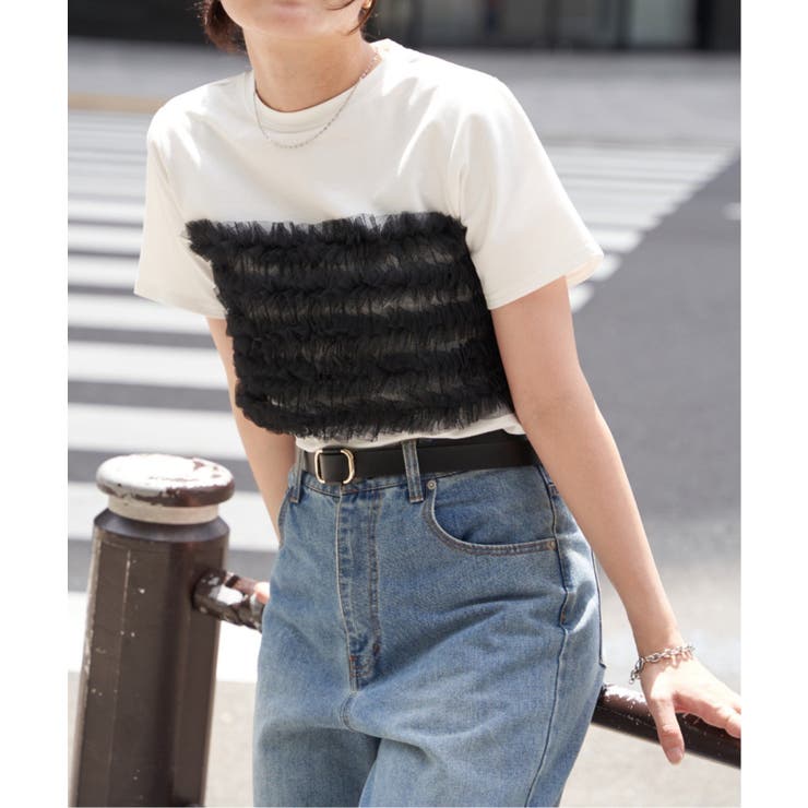 天竺チュールフリルビスチェ見えTシャツ | VENCE share style【WOMEN】 | 詳細画像1 