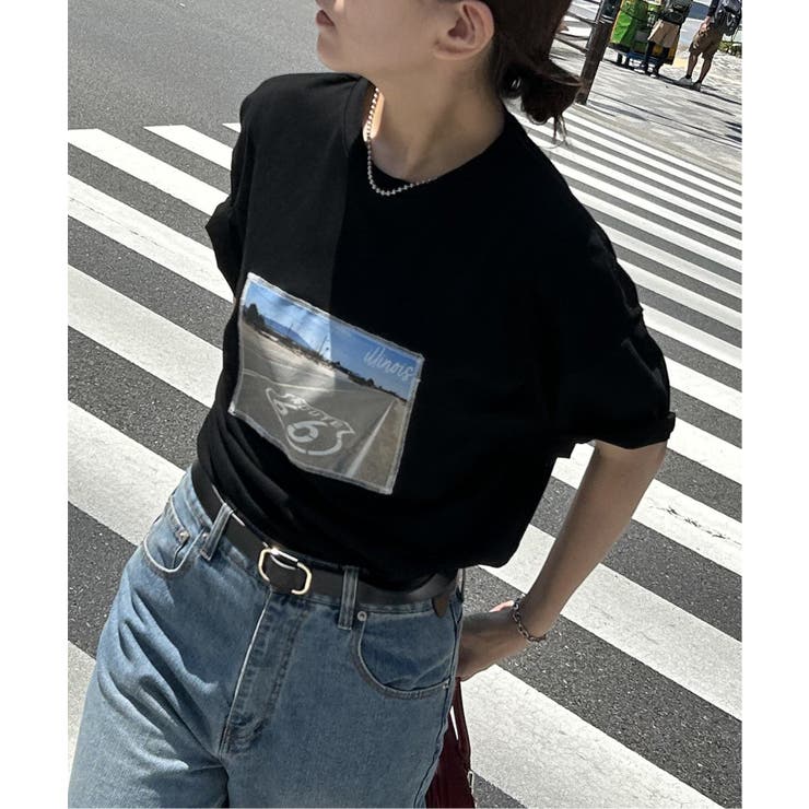 ブラック | 綿天竺フォトハリツケTシャツ | VENCE share style【WOMEN】