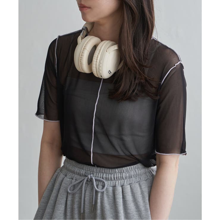 ブラック | シアーメロウ配色トップス | VENCE share style【WOMEN】