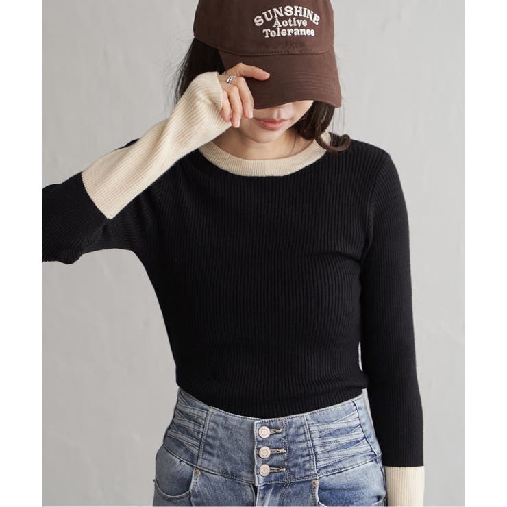 ブラック | クールクール12Gリブ配色プルオーバー | VENCE share style【WOMEN】