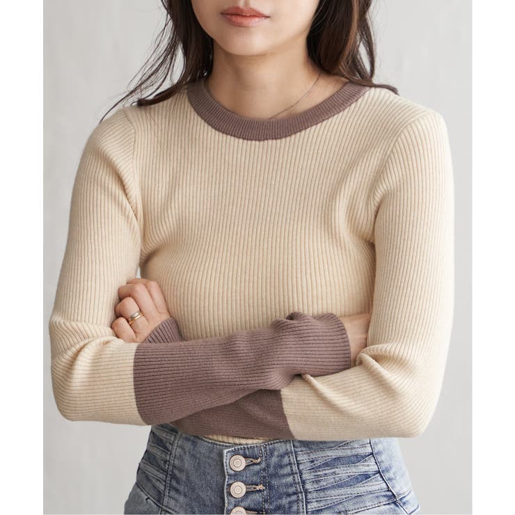 アイボリー | クールクール12Gリブ配色プルオーバー | VENCE share style【WOMEN】