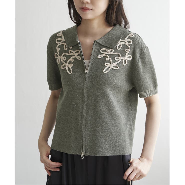 チャコール | コード刺繍ダブルジップブルゾン | VENCE share style【WOMEN】