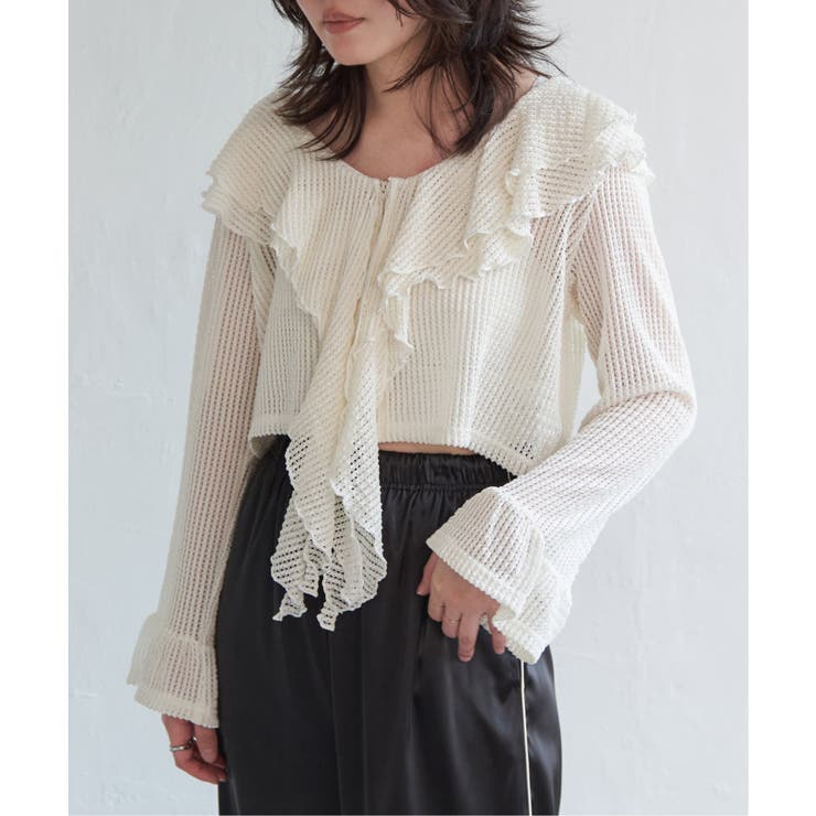 メッシュフリルジップカーディガン | VENCE share style【WOMEN】 | 詳細画像1 