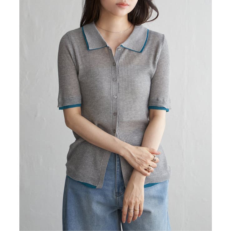 モクグレー | 麻タッチ襟付きカーディガン | VENCE share style【WOMEN】