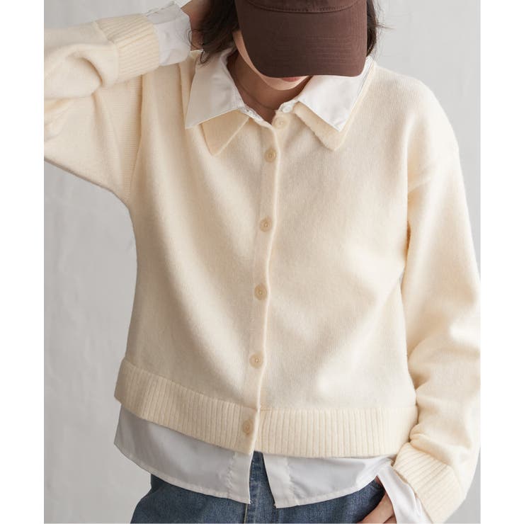 アイボリー | アルパカタッチシャツドッキングカーディガン | VENCE share style【WOMEN】