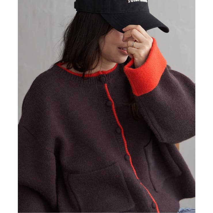 ブラウン | アルパカタッチ配色カーディガン | VENCE share style【WOMEN】