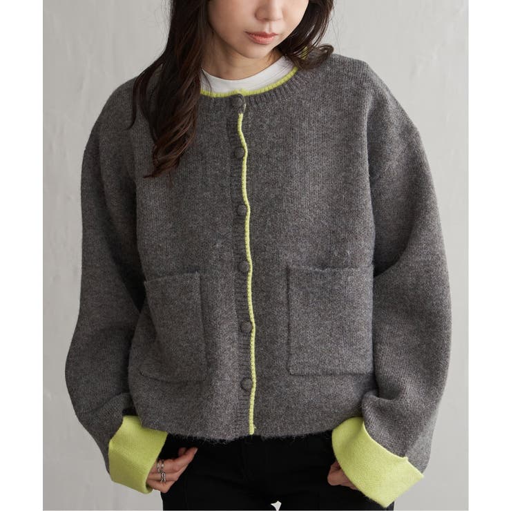 チャコール | アルパカタッチ配色カーディガン | VENCE share style【WOMEN】