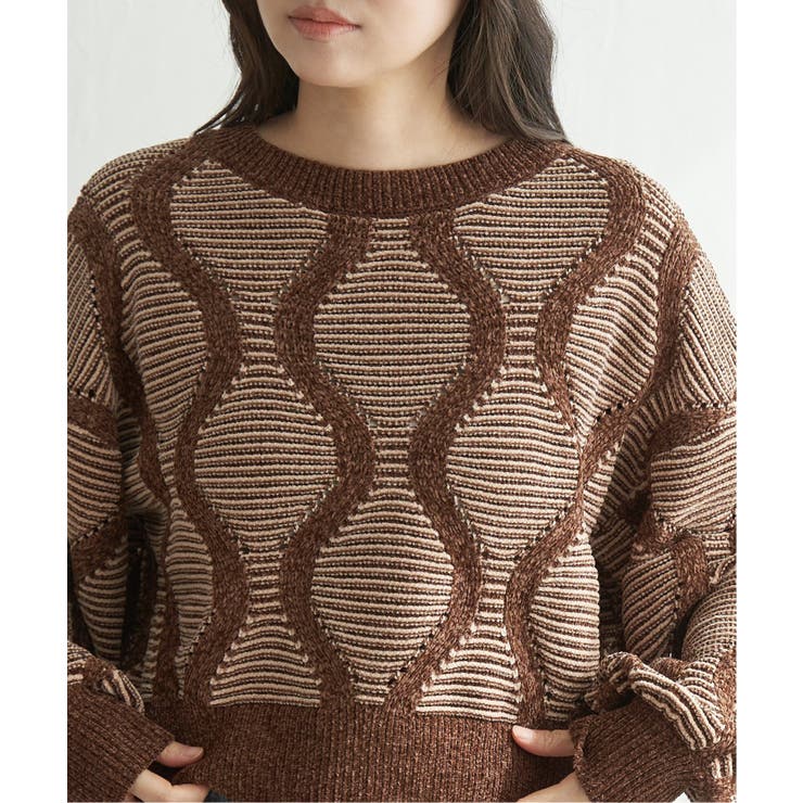 ブラウン | 5Gヒョウタン柄ジャガードプルオーバー | VENCE share style【WOMEN】