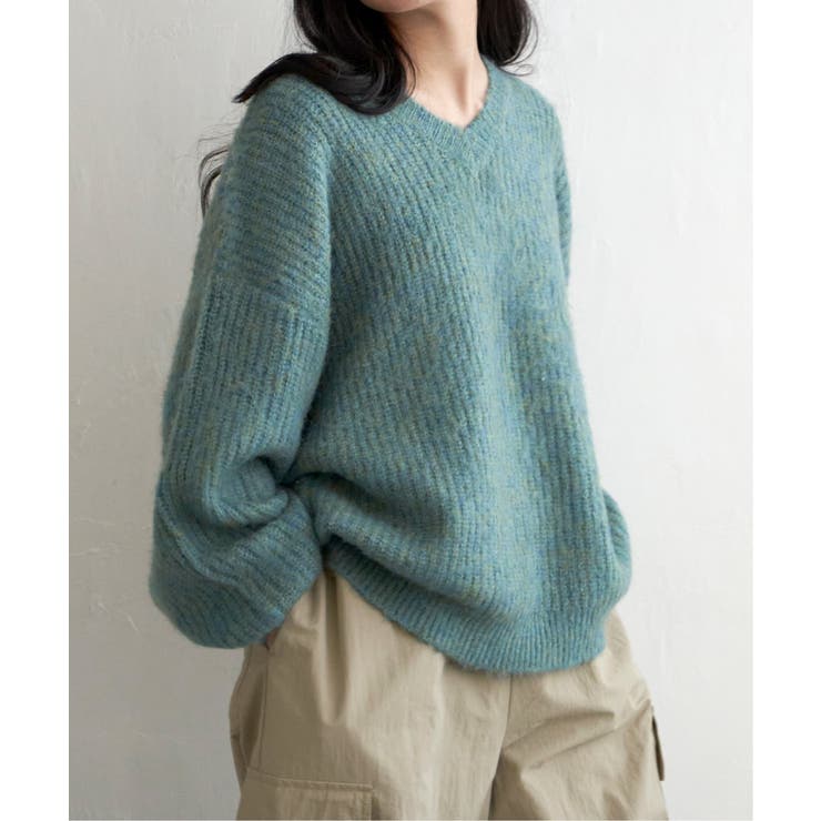 グリーン | ミックスアームウォーマー風Vネックプルオーバー | VENCE share style【WOMEN】