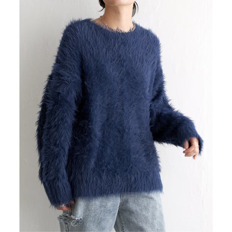 ネイビー | フェイクフェザー天竺プルオーバー | VENCE share style【WOMEN】