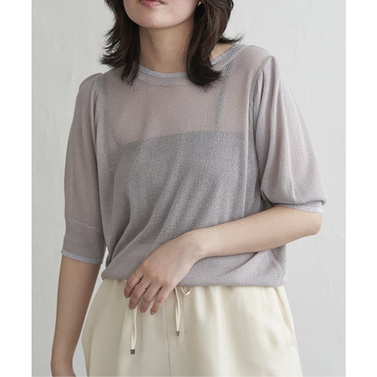 ライトグレー | 透かし編み配色トップス | VENCE share style【WOMEN】
