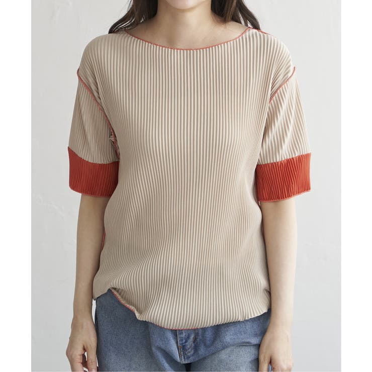 ベージュ | プリーツ袖配色トップス | VENCE share style【WOMEN】