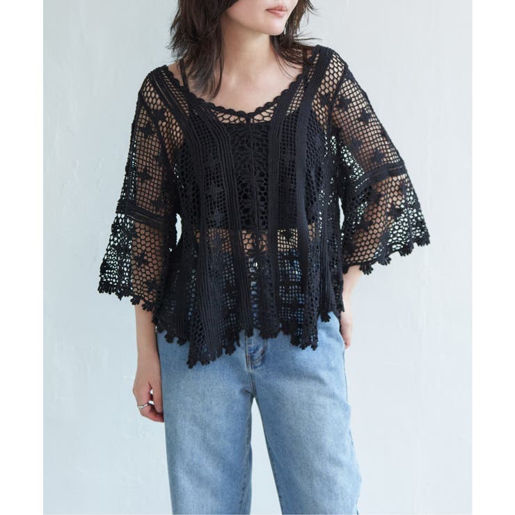 ブラック | かぎ編みトップス | VENCE share style【WOMEN】