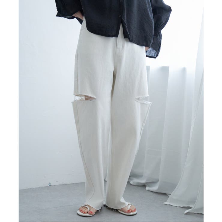 オフホワイト | ダメージデニム | VENCE share style【WOMEN】