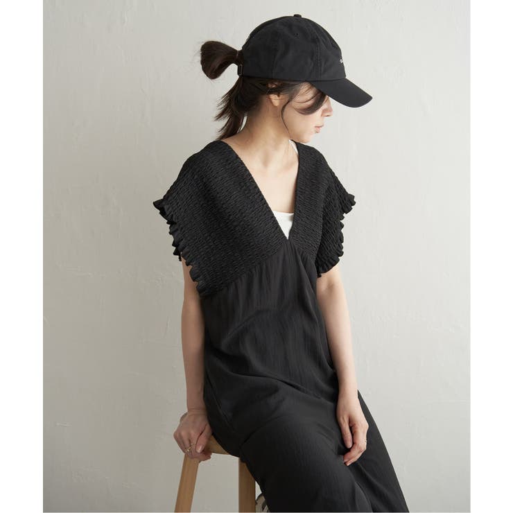 ブラック | シャーリングオールインワン | VENCE share style【WOMEN】