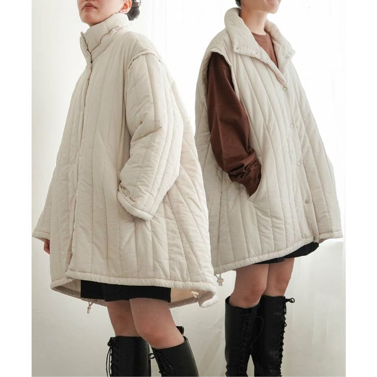 オフホワイト | 袖取り外し縦キルト中綿コート | VENCE share style【WOMEN】