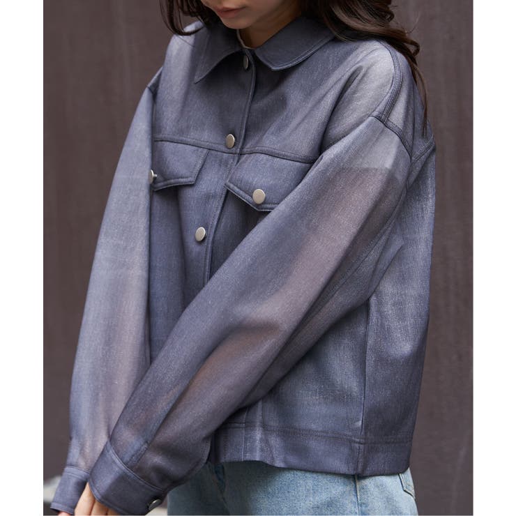 ネイビーブルー | シアーダンボールデニムプリントGジャン | VENCE share style【WOMEN】