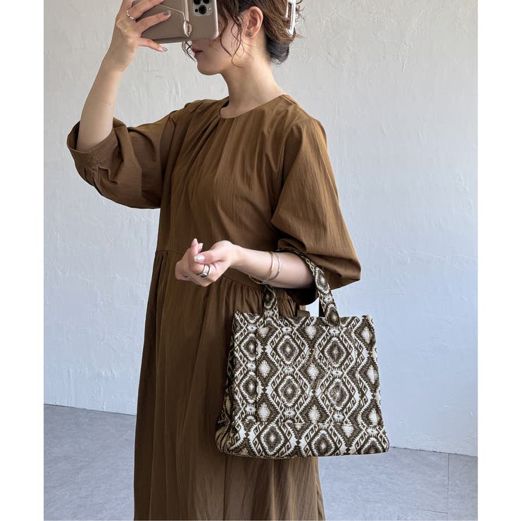 ブラウン | ジャガード手持ちロゴバッグ | Lbc with Life