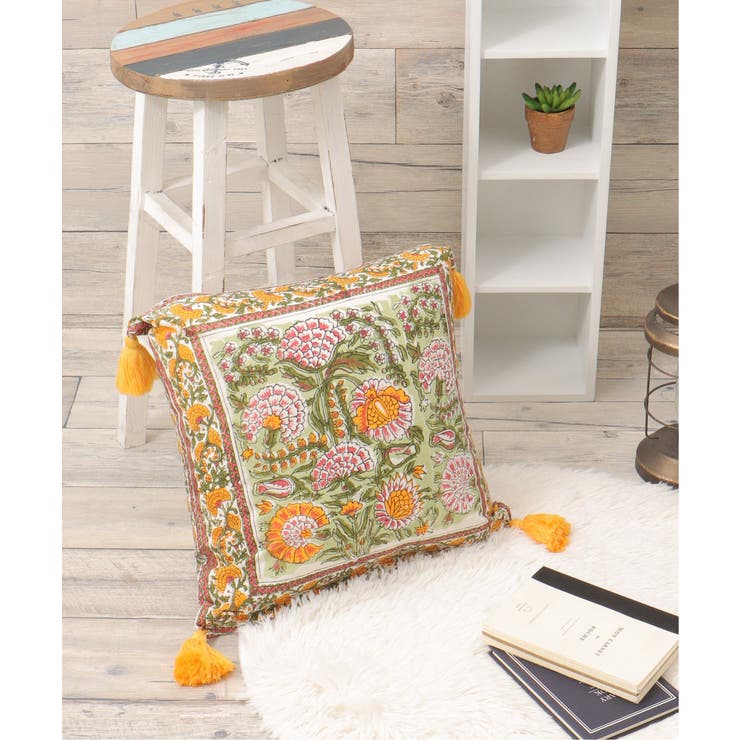 イエロー | クッションカバーブロックプリント | Lbc with Life