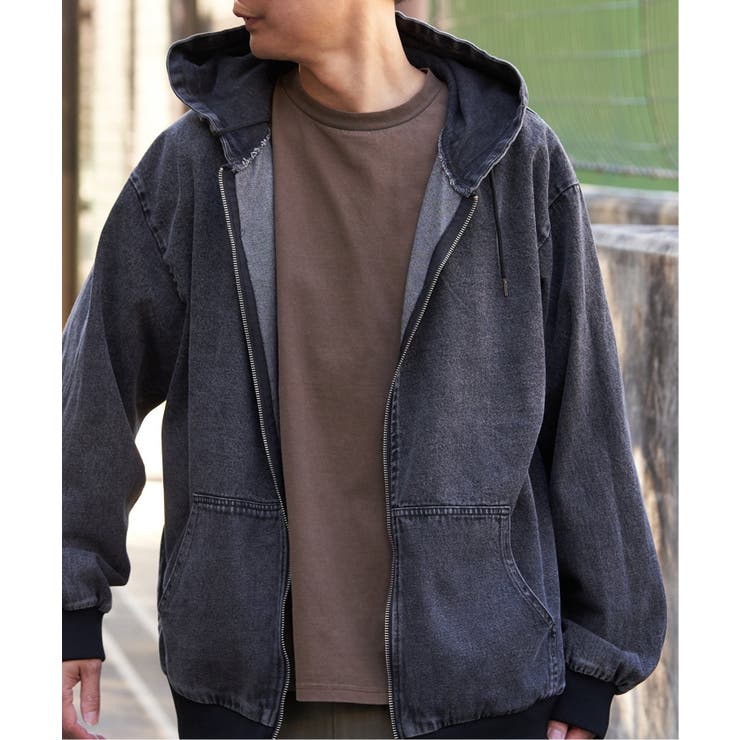 ブラック | デニム・キャンバスフルジップパーカー | VENCE share style【MEN】