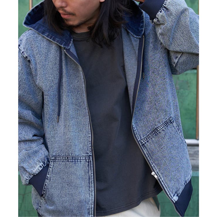 デニム・キャンバスフルジップパーカー | VENCE share style【MEN】 | 詳細画像1 